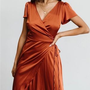 Baltic Born Krystal Satin Wrap Gown in Copper